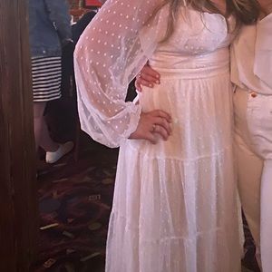 Lulu’s Affectionate Aura White Swiss Dot Midi Dress